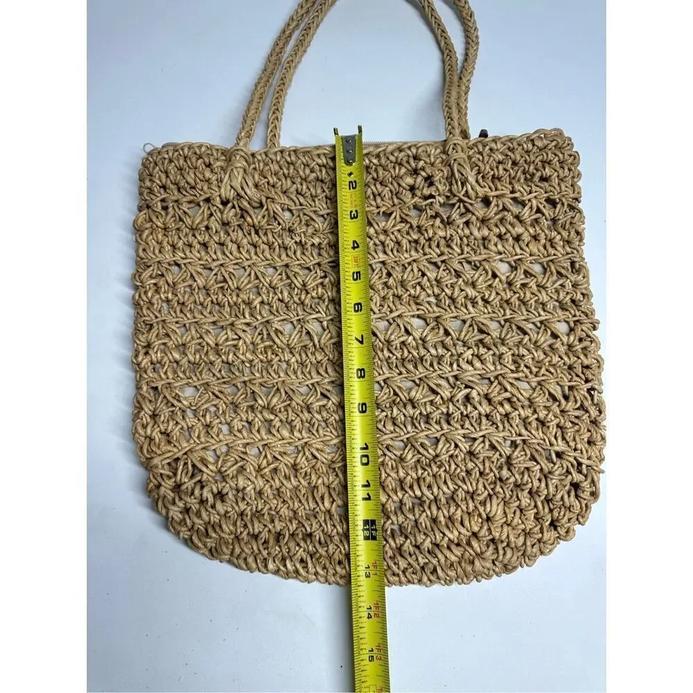 Vintage Cappelli Straworld Inc Large Tote With Safari Animal Wood Beads Notes